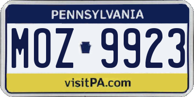 PA license plate MOZ9923