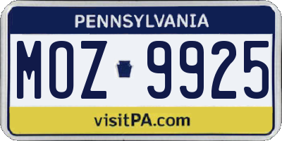 PA license plate MOZ9925
