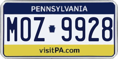 PA license plate MOZ9928