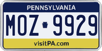 PA license plate MOZ9929