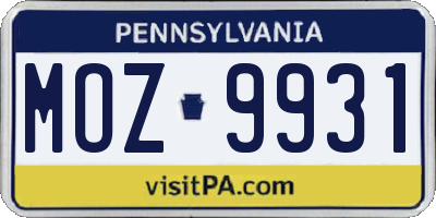 PA license plate MOZ9931