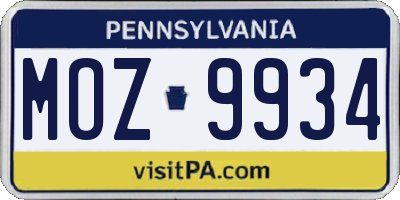 PA license plate MOZ9934