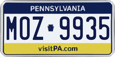 PA license plate MOZ9935