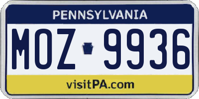 PA license plate MOZ9936