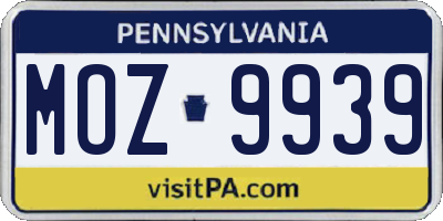 PA license plate MOZ9939