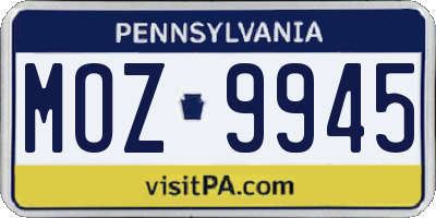 PA license plate MOZ9945