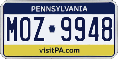 PA license plate MOZ9948