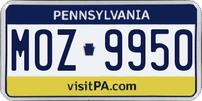 PA license plate MOZ9950