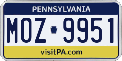 PA license plate MOZ9951