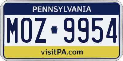 PA license plate MOZ9954