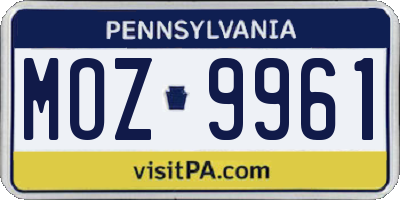 PA license plate MOZ9961