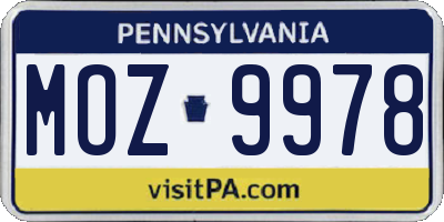 PA license plate MOZ9978