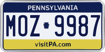 PA license plate MOZ9987