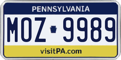 PA license plate MOZ9989