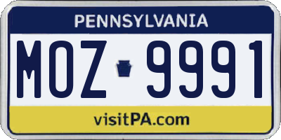 PA license plate MOZ9991