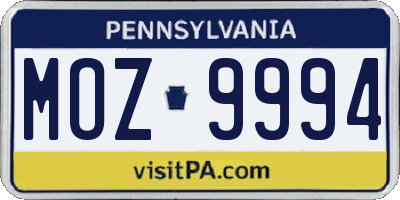 PA license plate MOZ9994