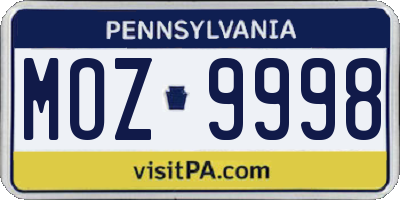 PA license plate MOZ9998