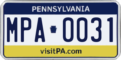 PA license plate MPA0031
