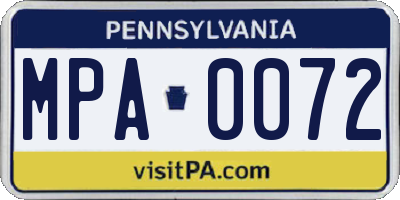 PA license plate MPA0072