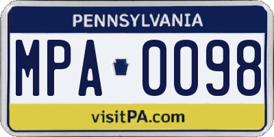 PA license plate MPA0098