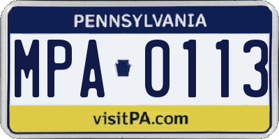 PA license plate MPA0113