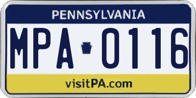 PA license plate MPA0116