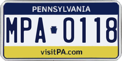 PA license plate MPA0118