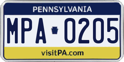PA license plate MPA0205
