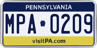 PA license plate MPA0209