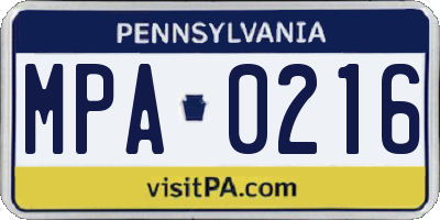 PA license plate MPA0216
