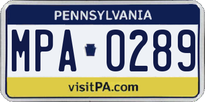 PA license plate MPA0289