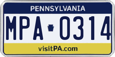 PA license plate MPA0314