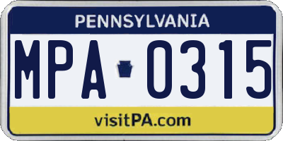 PA license plate MPA0315