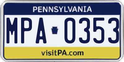 PA license plate MPA0353