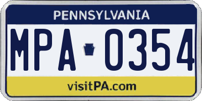 PA license plate MPA0354