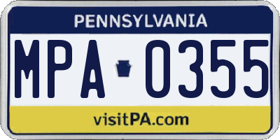 PA license plate MPA0355