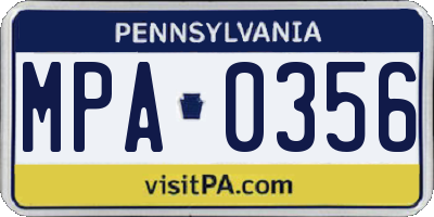 PA license plate MPA0356