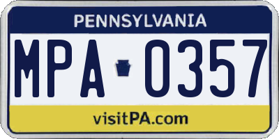 PA license plate MPA0357