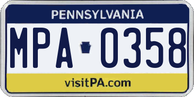 PA license plate MPA0358