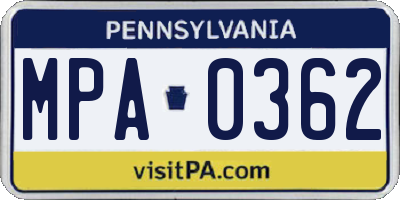 PA license plate MPA0362
