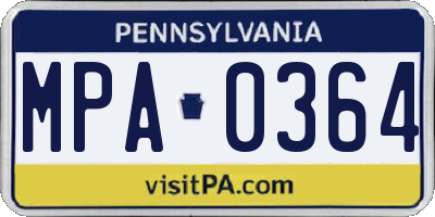 PA license plate MPA0364
