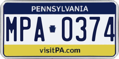 PA license plate MPA0374