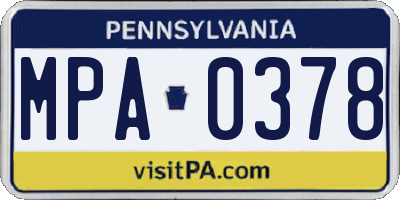 PA license plate MPA0378