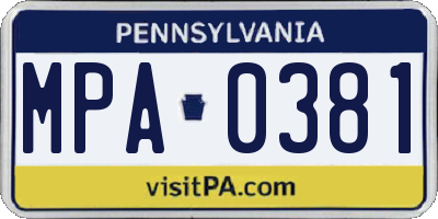 PA license plate MPA0381