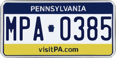 PA license plate MPA0385