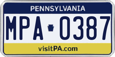 PA license plate MPA0387