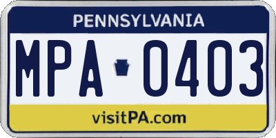PA license plate MPA0403