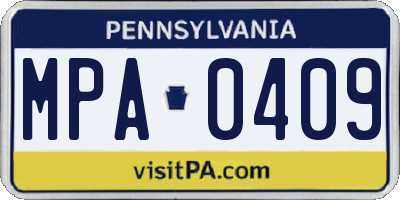 PA license plate MPA0409