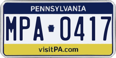 PA license plate MPA0417