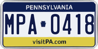 PA license plate MPA0418
